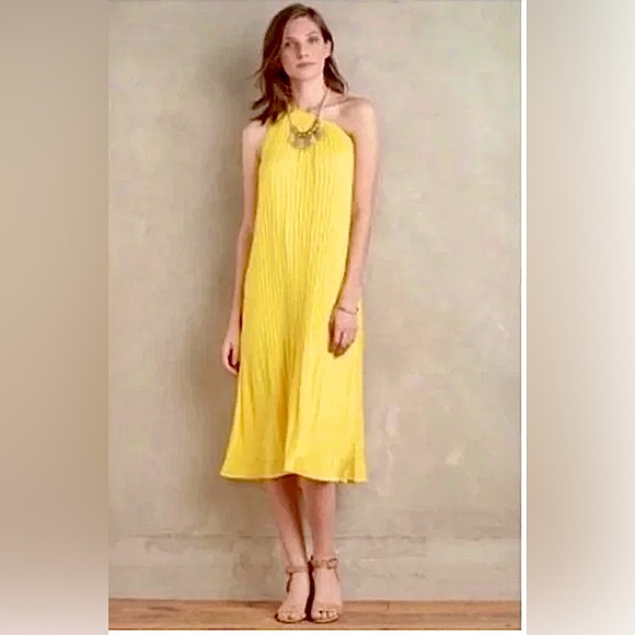 HD in Paris for Anthropologie Yellow Pleated One Shoulder Dress S Wedding Party - Picture 1 of 16